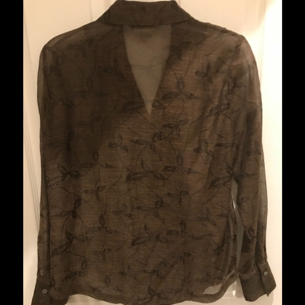 BARRY BRICKEN Sheer Blk/Brn Sz S Blouse